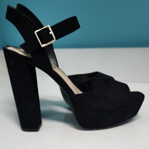 Jessica Simpson Black Suede Peep Toe Ultra High Block Heels Sz 8.5 - Picture 5 of 10